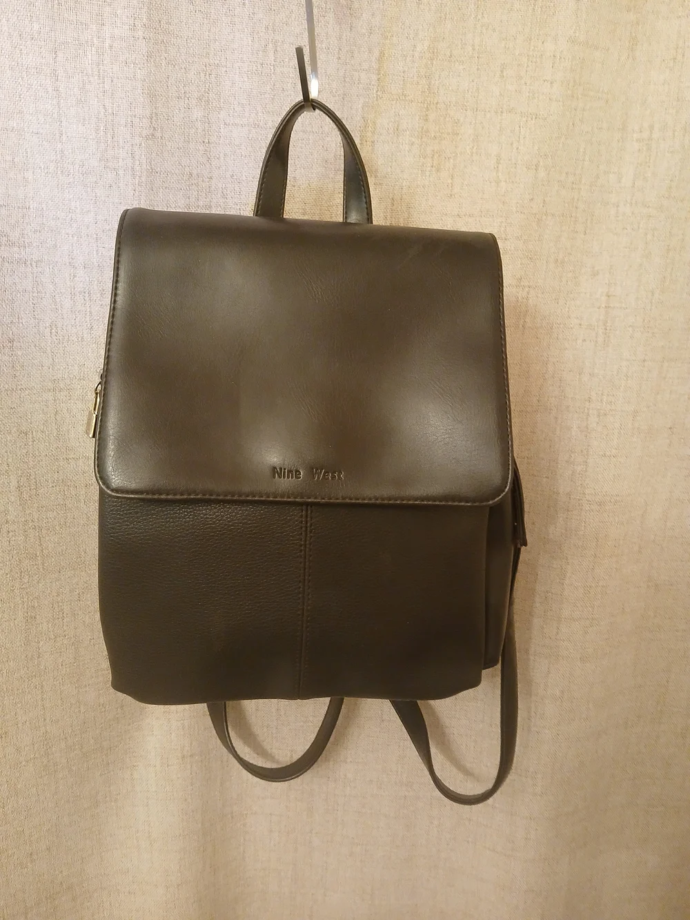 Nine West Brown Smooth Leather Flap Backpack